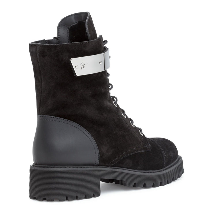 Black leather combat boots