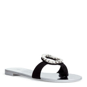 Black crystals flat sandals