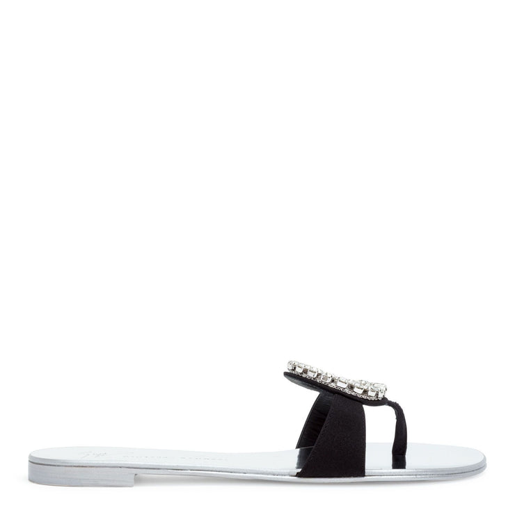 Black crystals flat sandals