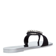 Black crystals flat sandals