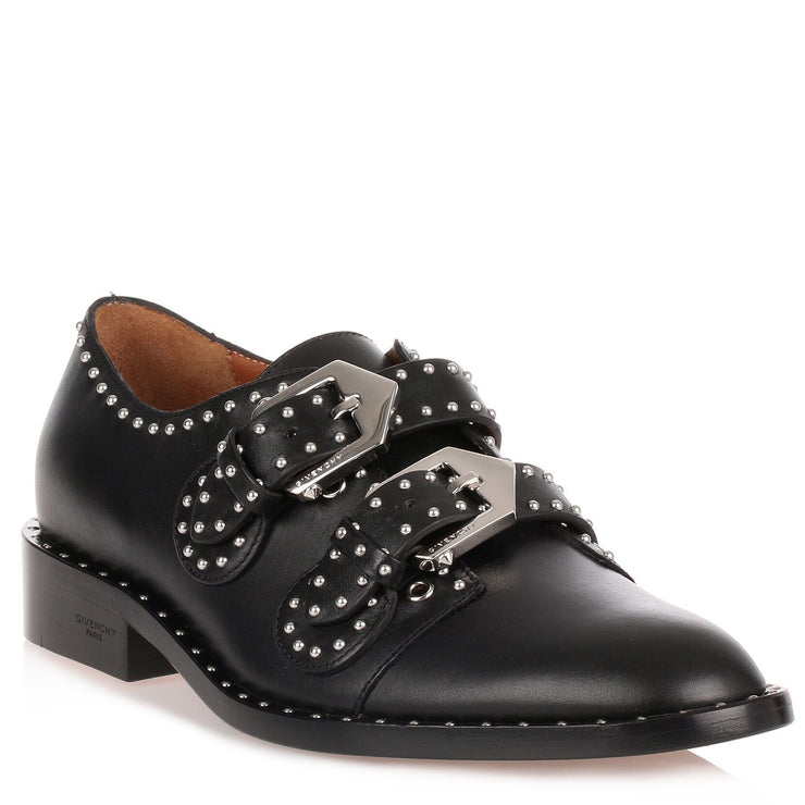 Black leather studded flat