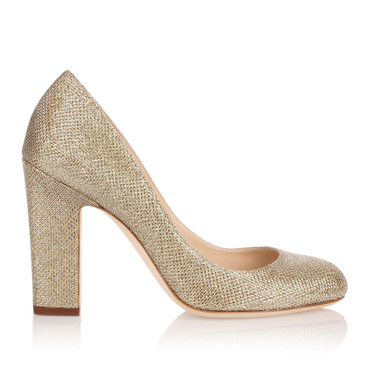 Billie 100 gold glitter fabric pump