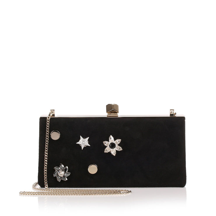 Celeste small black suede clutch