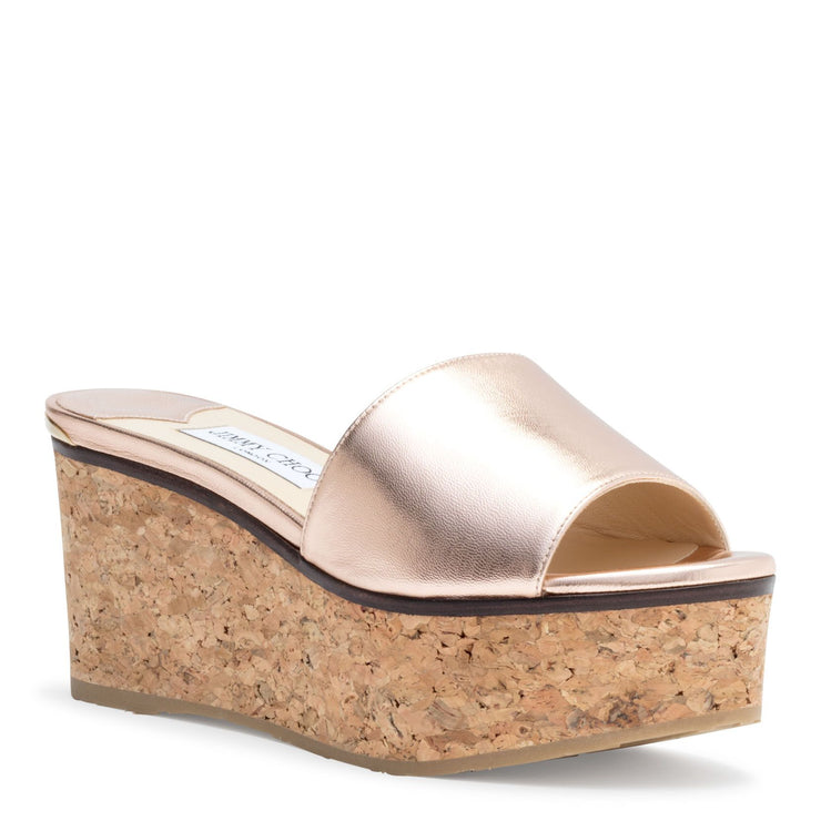 Deedee 80 Rose Gold Leather Wedges