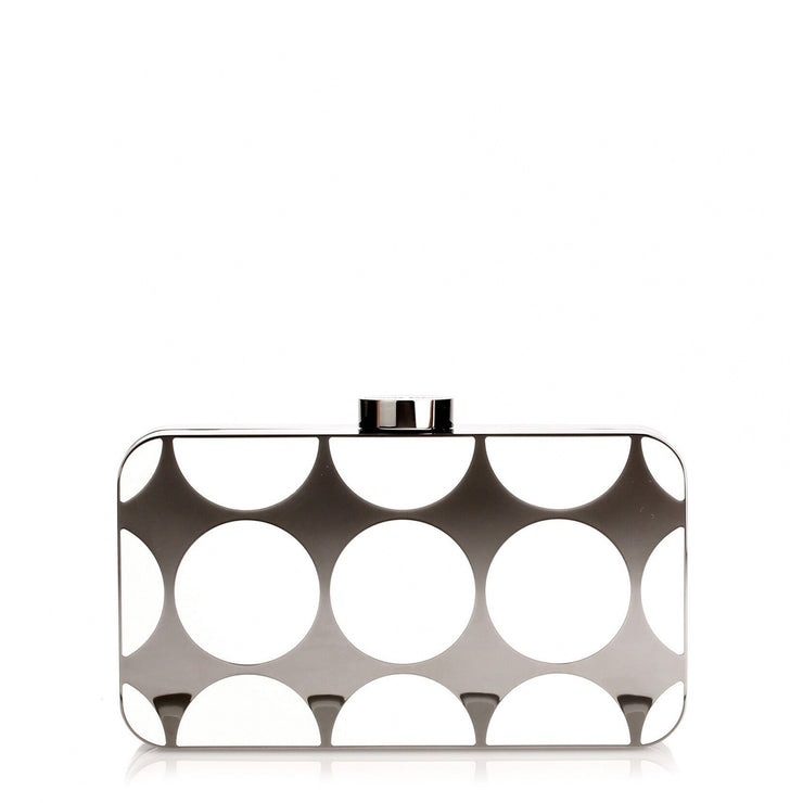 Mina white gunmetal clutch