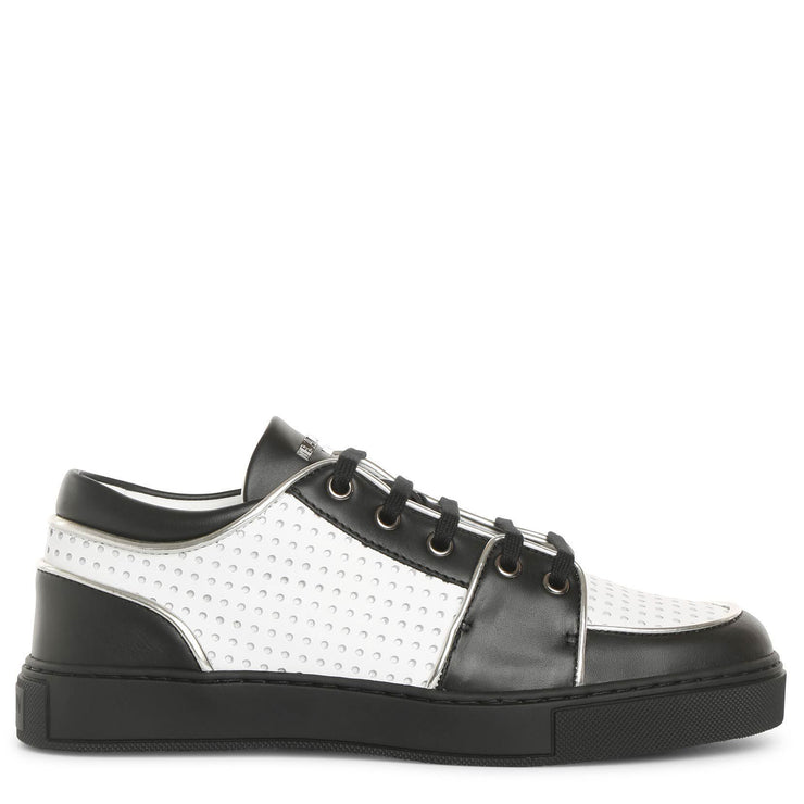 Black and white perforated leather sneakers