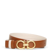Reversable and adjustable tan cream leather belt