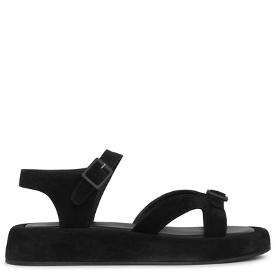 Geri black suede flat sandals
